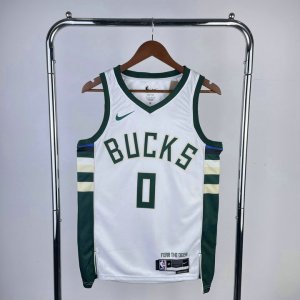 Maillot de Basket #0 Lillard Milwaukee Bucks Blanc